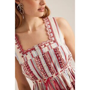 Damson Madder Amaya Sleeveless Embroidered Blouse Top Lace Up Cotton L-12 284821